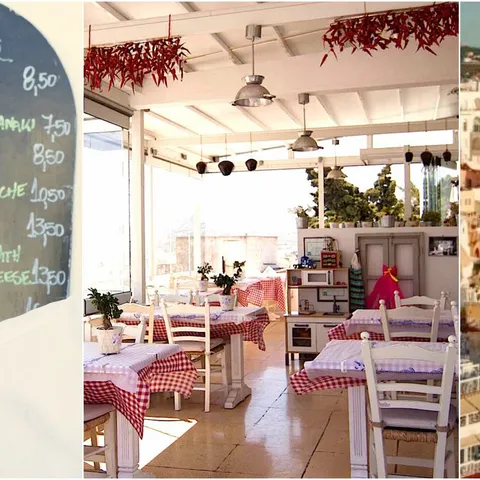 The specials board, the terrace and Fira