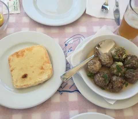 Meze on a checked tablecloth
