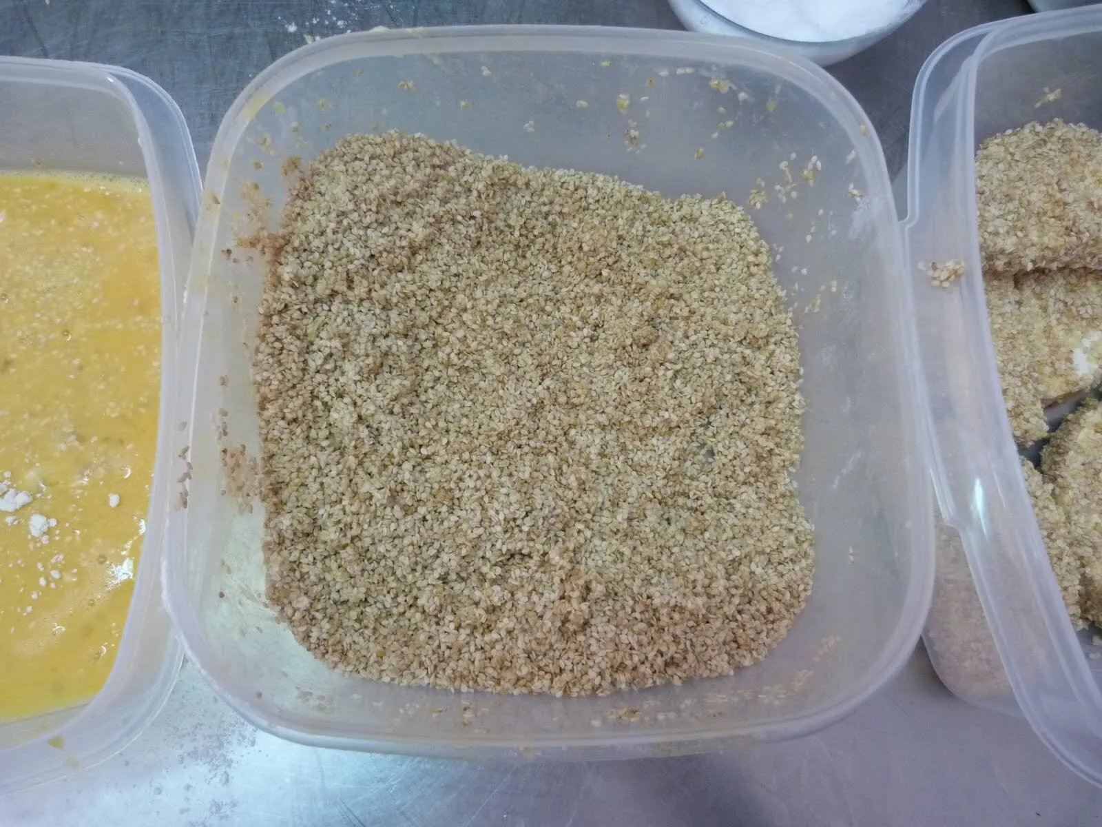 Manouri pieces dipped in flour